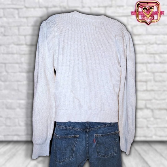 Aerie Retro Puff Shoulder Knit Cardigan Sweater, XL - Picture 2 of 6